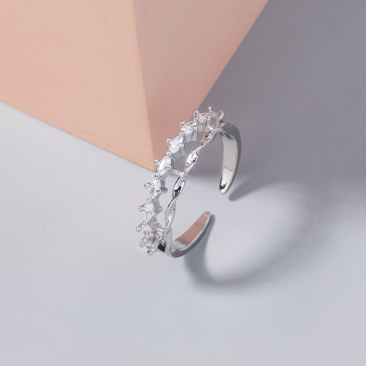 Electroplated Copper Brass Ring With Water Drop Zircon Adjustable Band European Inspired Elegant Fashion Jewelry