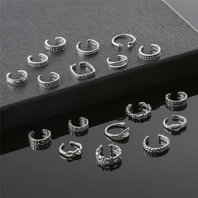 Unisex Foot Ring Set Vintage Hollow Leaf Rings Geometric Alloy Rings For Beach Everyday Wear Electroplated Finish 18