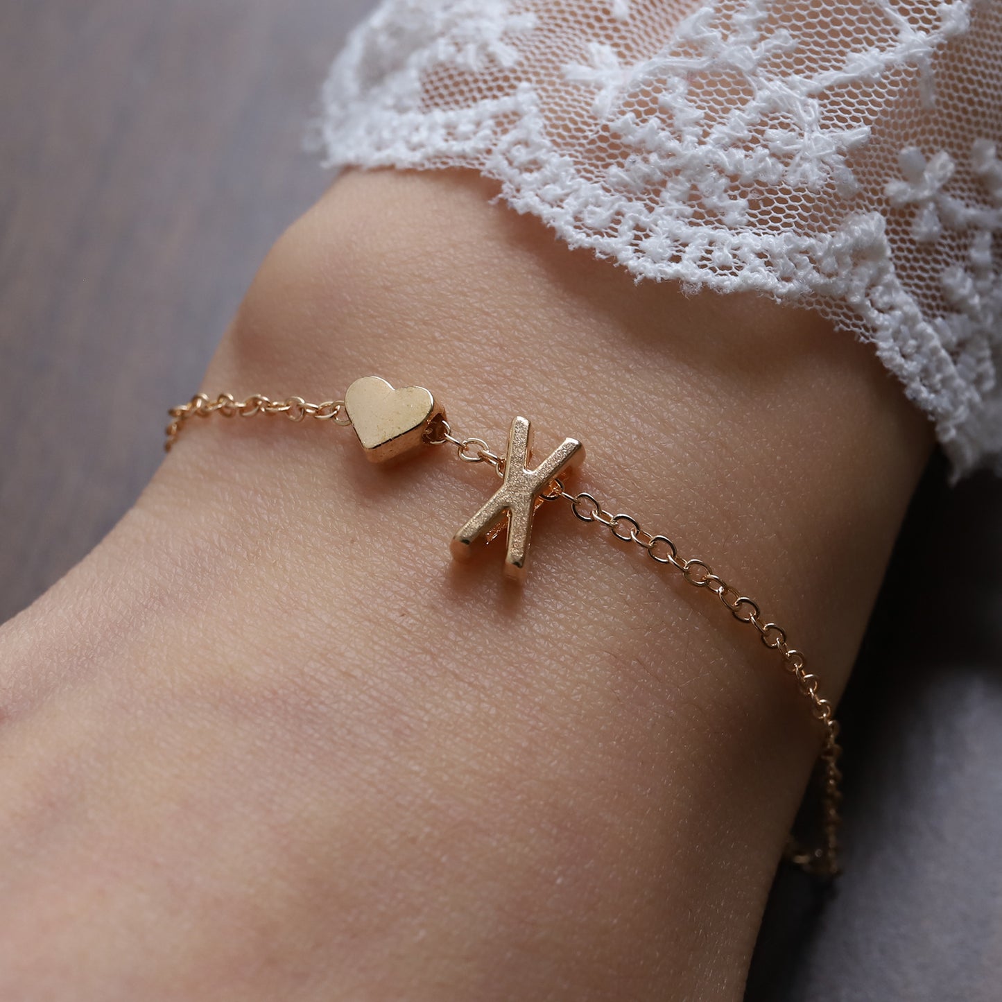 Womens Initial Heart Shaped Letter Charm Bracelet Electroplated Gold And Silver Jewelry Gift For Her And Girls