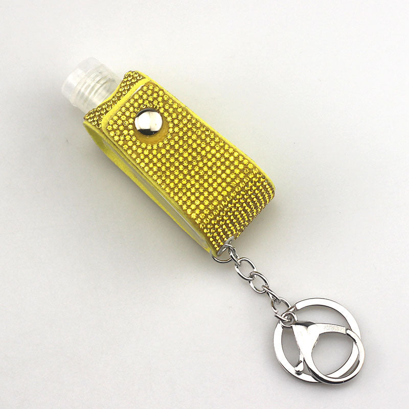 Faux Leather Keychain Diamond Pattern Key Ring with Hot Drilled Design in White AB Lake Blue for Keys Everyday