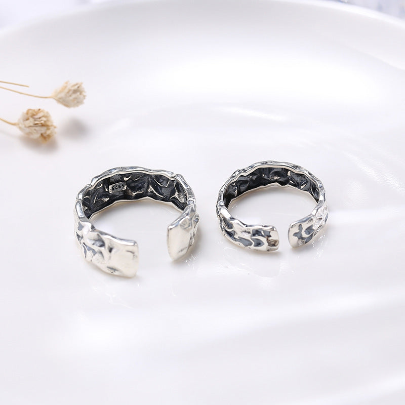 Sterling Silver Couple Ring for Men and Women S925 Matching Rings Retro Jewelry Adjustable Opening Bands Anniversary Gift Promise Rings Set