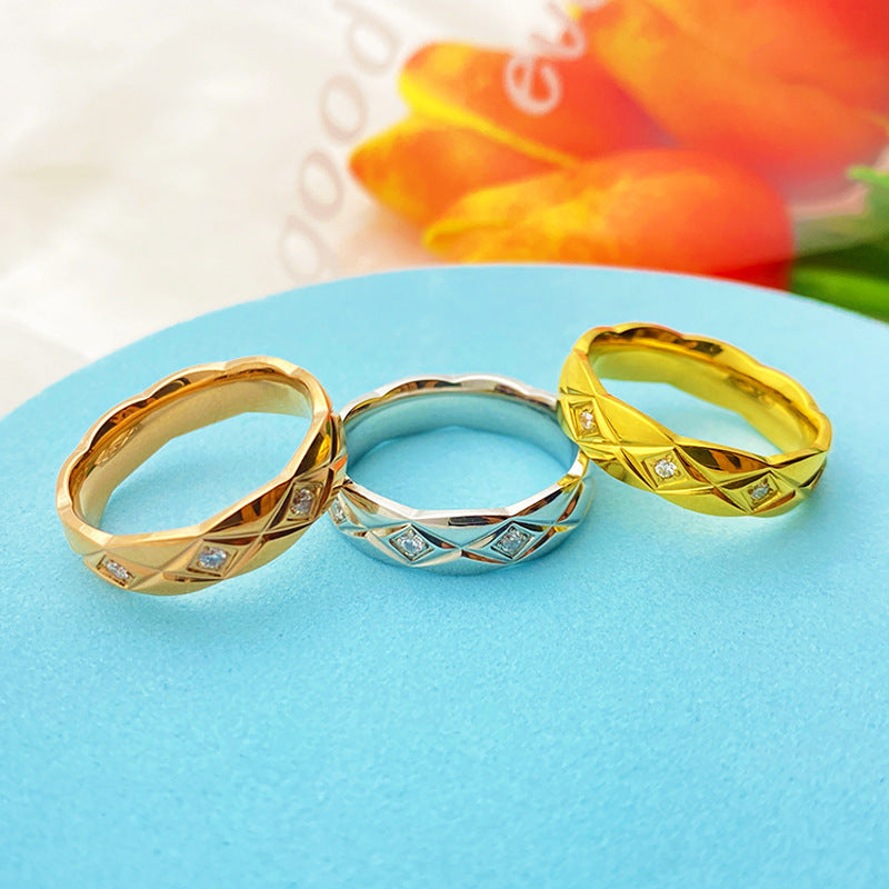 Unisex Titanium Steel Ring Cross Pattern Four Diamond Look Inlays Gold Plated Jewelry Durable Elegant Timeless