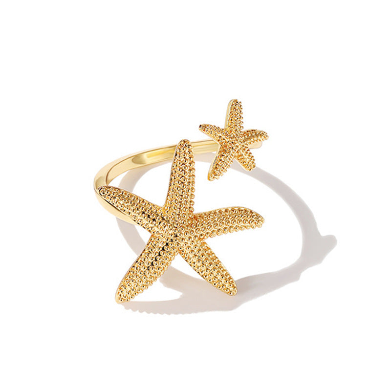 Unisex Alloy Ring Starfish Pentagram Geometric Electroplated Durable Fashion Jewelry For Everyday Wear Accessory
