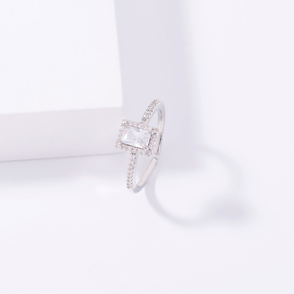 Unisex Ring Adjustable Copper Band X1 Rhinestone Square Geometric Inlaid Zircon Fashion Jewelry SE908 Ring For