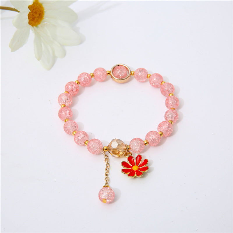 Womens Flower Bracelet Handmade Artificial Crystal String Daisy Bracelet Fashion Travel Gift Bracelet Colorful