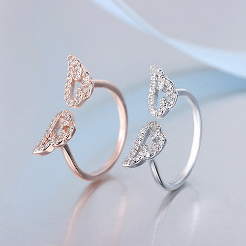 Womens Adjustable Copper Ring Geometric Wings Rose Gold