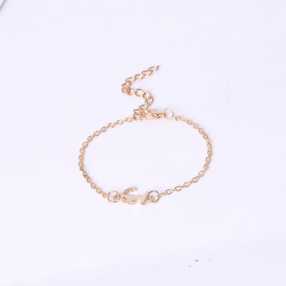 Unisex Geometric Bracelet Along Anchor Design Electroplated Alloy Jewelry For Men And Women Gold White Finishes