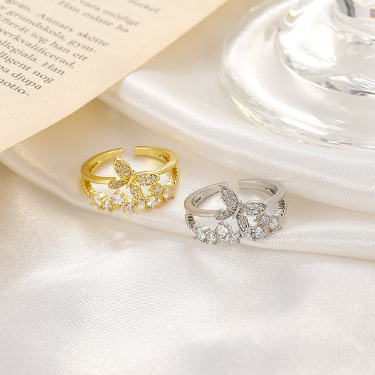 Womens Butterfly Ring Exquisite Alloy Ring With Micro-Encrusted Zircon Animal Zodiac Ring Fashion Jewelry Gift
