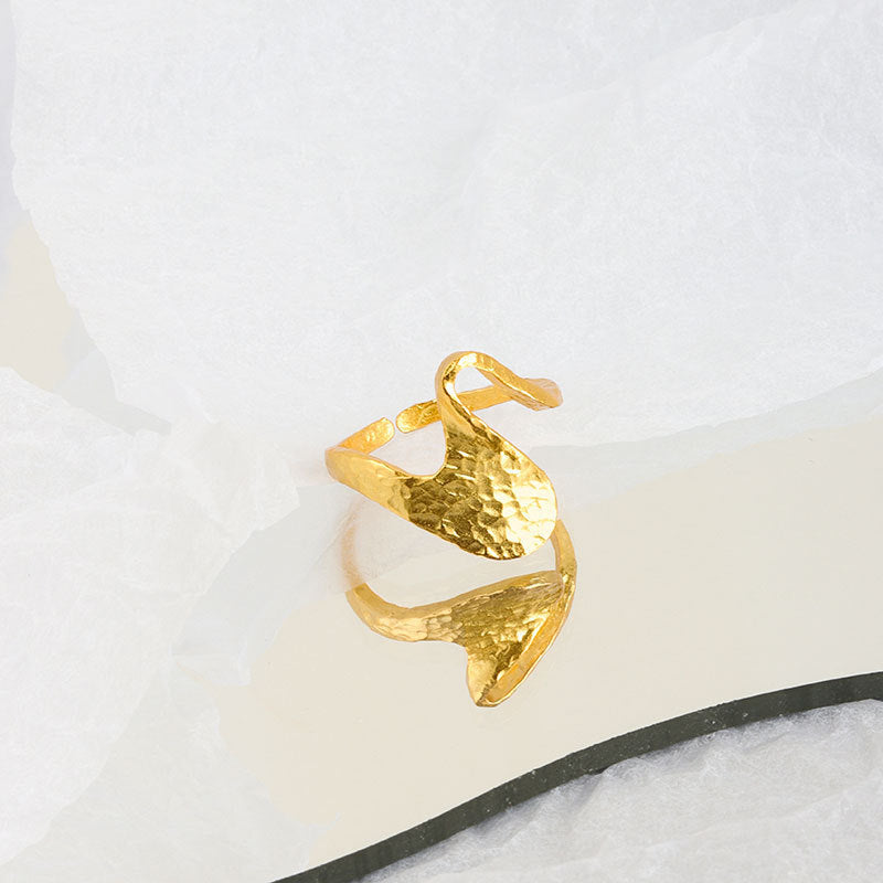 Womens Adjustable Ring Copper Wave Design Electroplated Platinum Finish Or Gold Finish For Index Finger Glossy