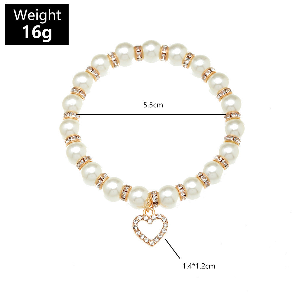 Korean Style Imitation Pearl Bracelet Love Bangle Alloy Spacer Jewelry Gift For Her Fashion Accessory Cute Gem