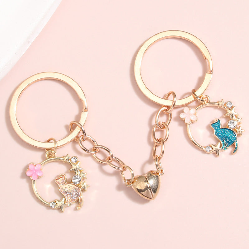 Astronaut Metal Keychain With Love Magnet Gold Color Key Ring For Women Beautiful Design High Quality Everyday