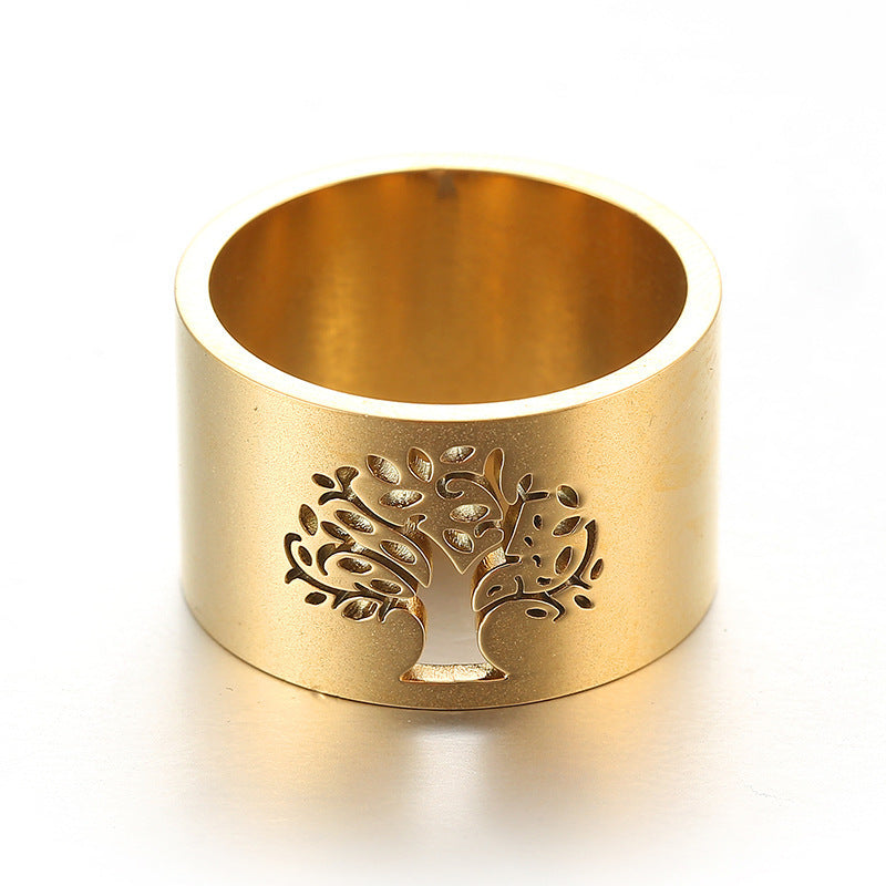 Womens Hollow Tree of Life Copper Ring Electroplated Silver Gold Rose Gold Fashion Jewelry Statement Ring for Women