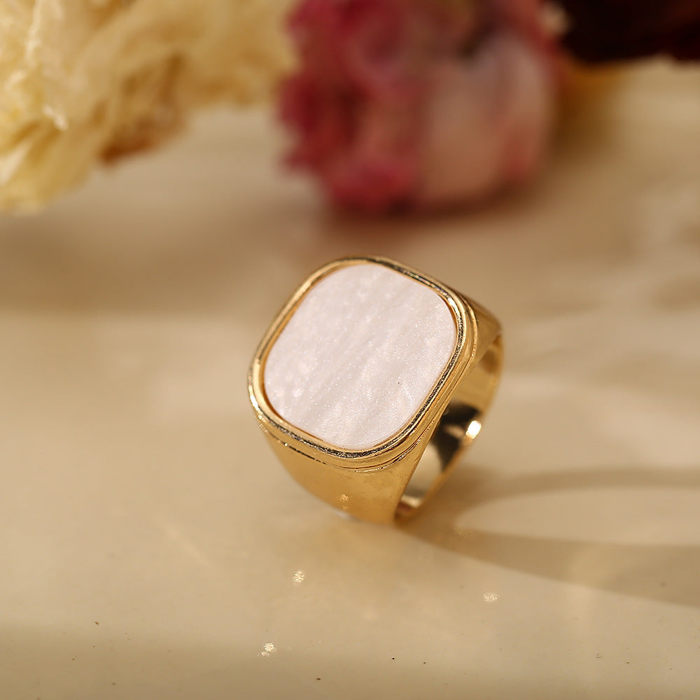 Womens Geometric Ring With Acrylic Inlay Retro Square Alloy Ring European Style Fashion Jewelry Gift For Women