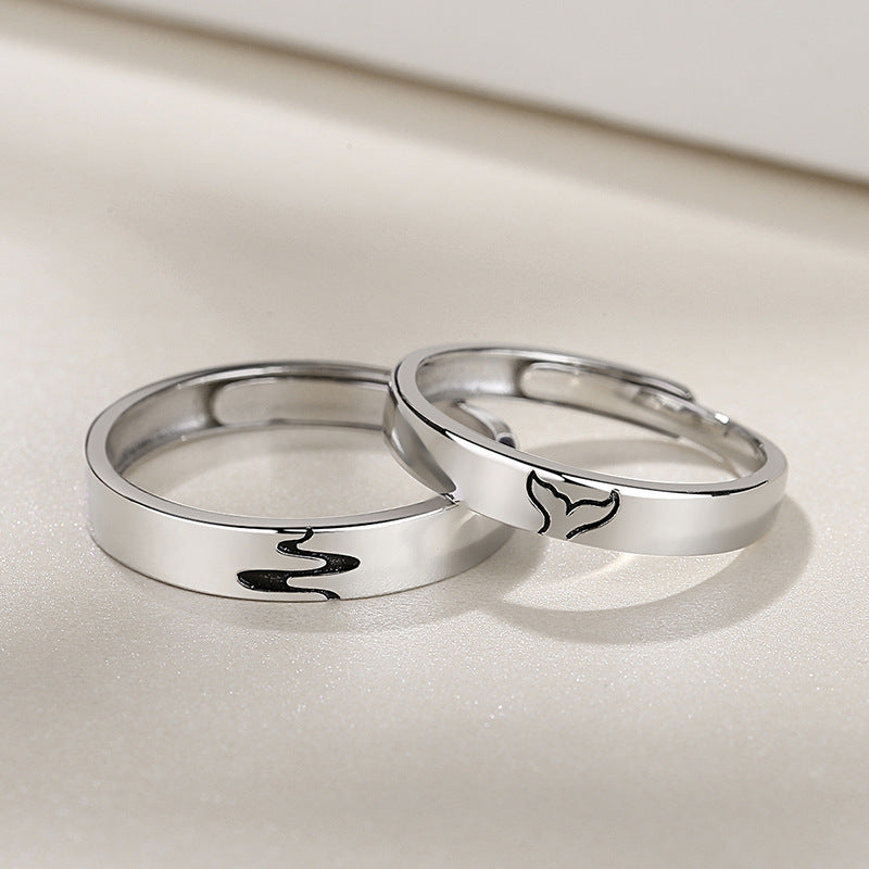 Sterling Silver Couple Rings Adjustable Fishtail Jewelry