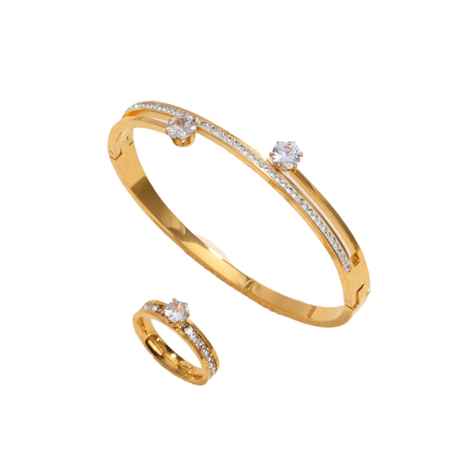 Unisex Titanium Steel Bracelet and Ring Set Diamond Accents Gift for Women and Men for Everyday Style Wearable