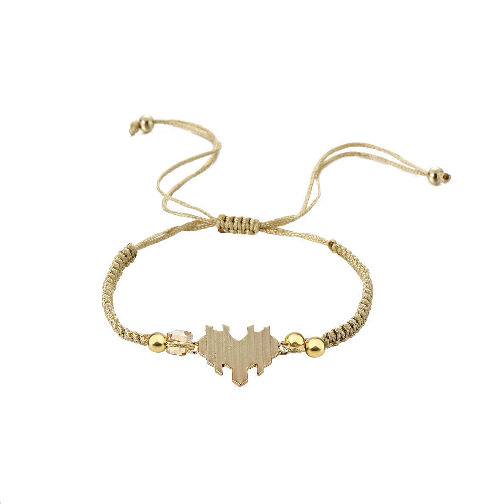 Womens Handwoven Heart Design Bracelet With Red String Accent Alloy Bangle Versatile Fashion Jewelry Gift Idea