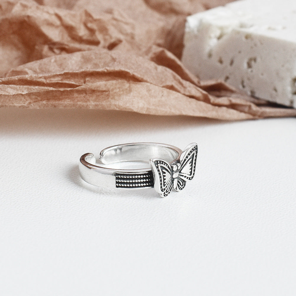 Womens Butterfly Ring 925 Sterling Silver Vintage Insect Retro Design Statement Rings Anniversary Gift For Her