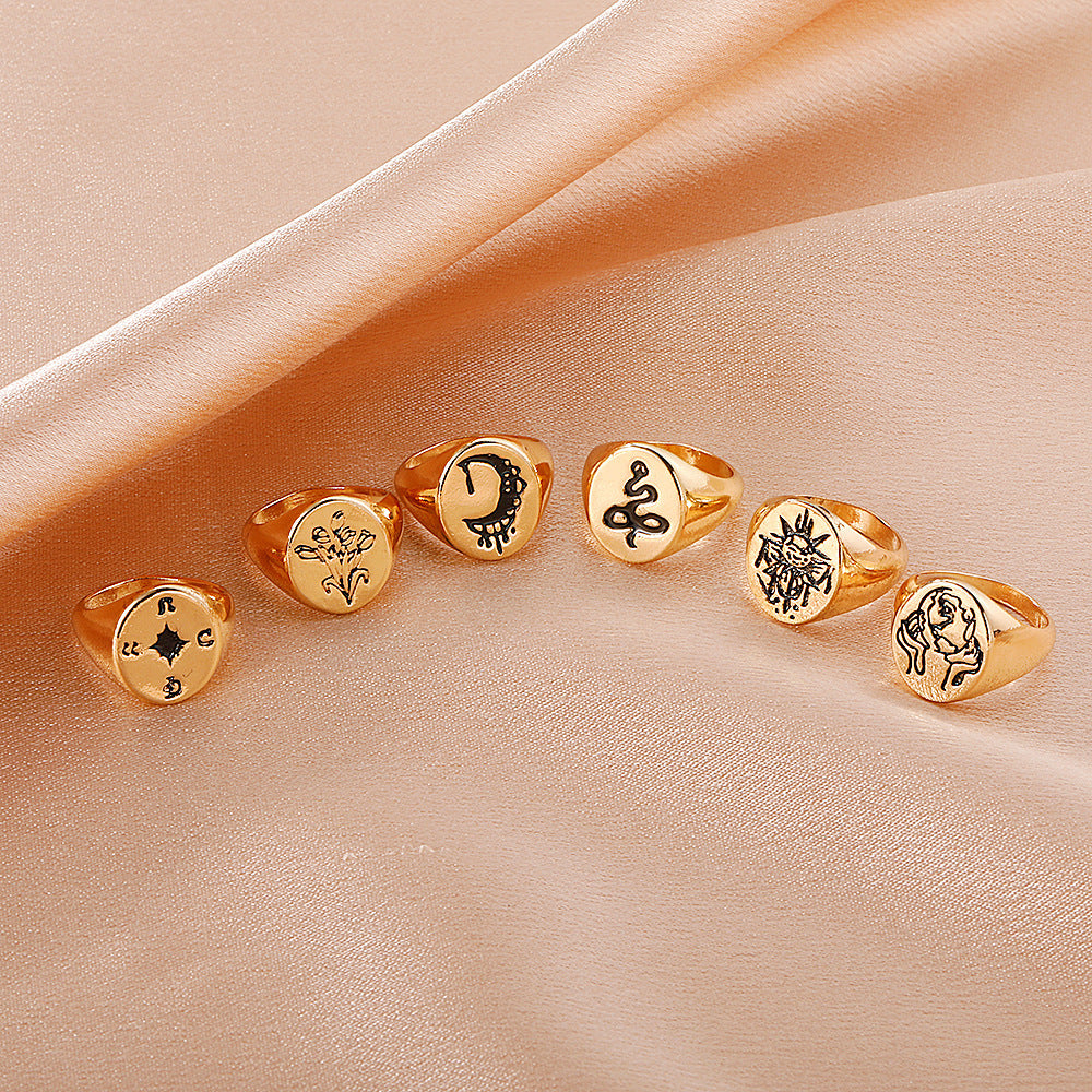 Womens Retroish Portrait Ring Alloy Plated Geometric Design Durable Fashion Jewelry For Everyday And Occasions