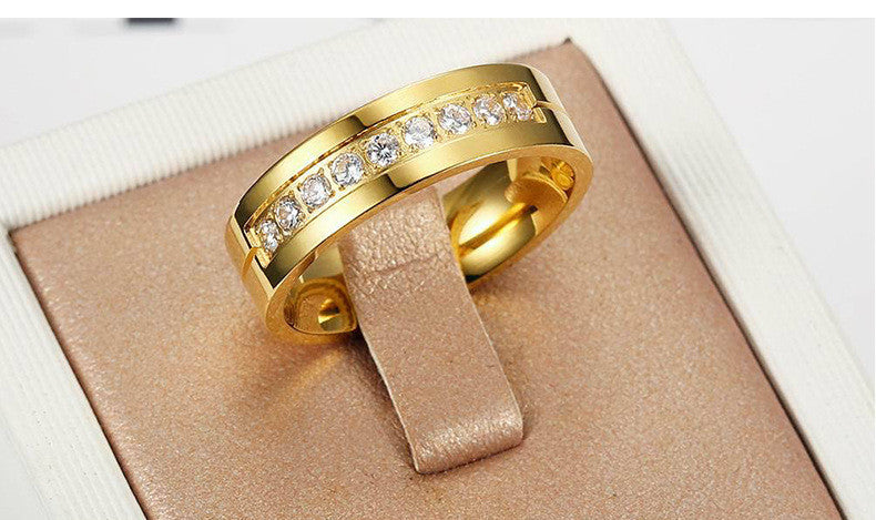 Stainless Steel Diamond Ring For Women Geometric Style Gold Tone Accessory Elegant Everyday Wear Timeless Gems