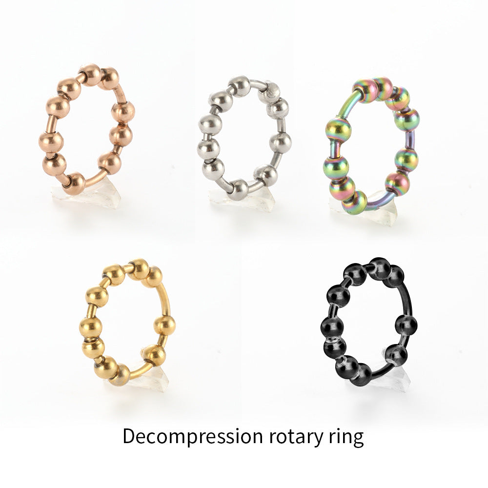 Unisex Rotating Beads Ring Stainless Steel Band For Anxiety Decompression Geometric Meditation Jewelry Relaxation