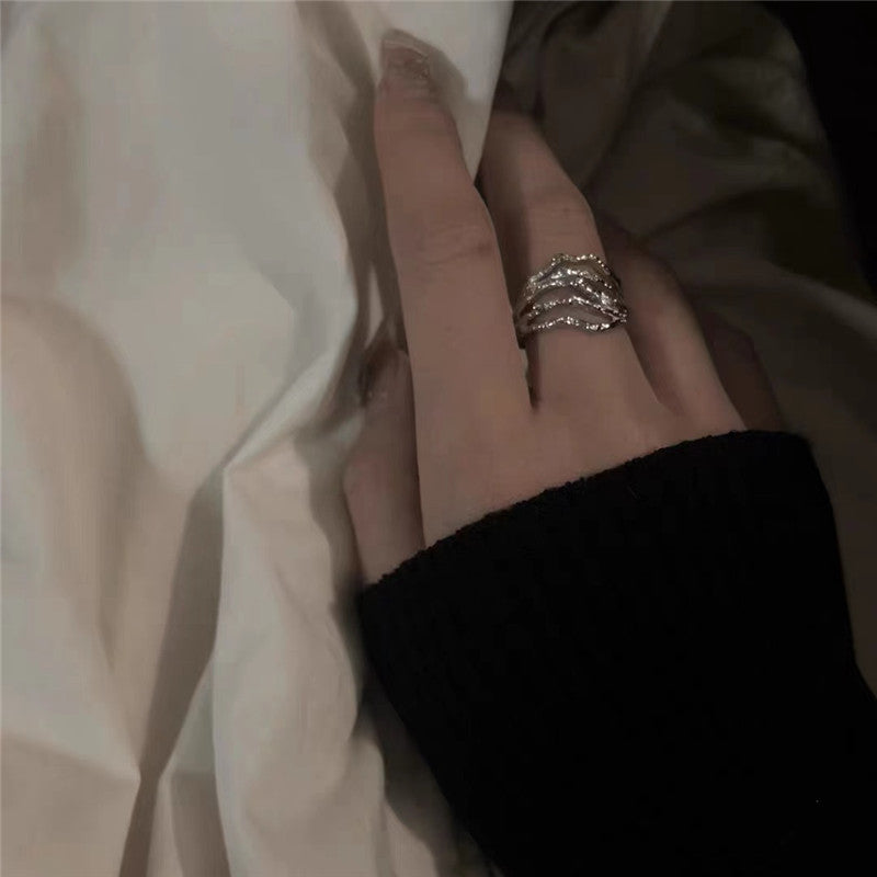 Geometric Hollow Texture Gold Plated Ring Alloy Inlaid Gemstones Fashion Jewellery For Women Elegant Statement