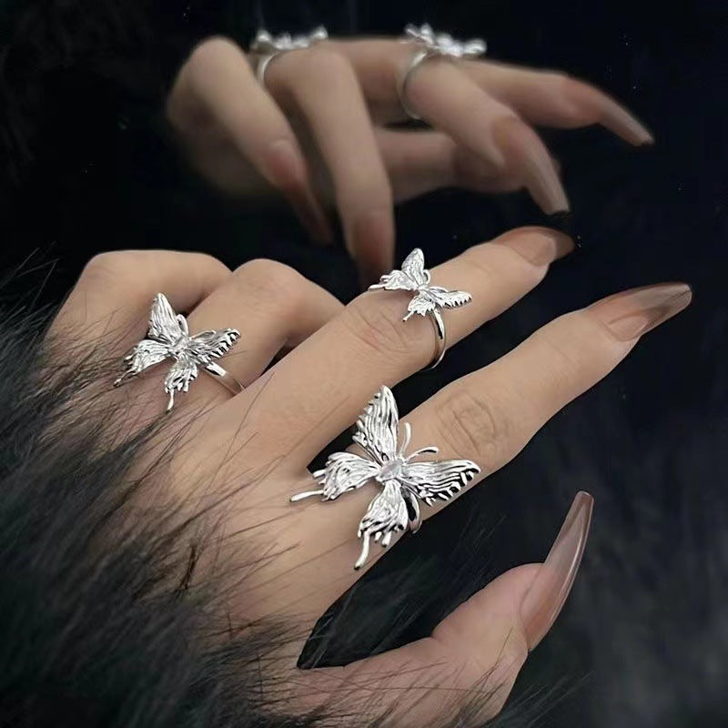 Unisex Butterfly Ring Adjustable Alloy Electroplated Band Retro Pleated Design Free Size Jewelry For Women Men