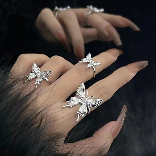 Unisex Butterfly Ring Adjustable Alloy Electroplated Band Retro Pleated Design Free Size Jewelry For Women Men
