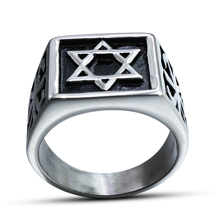Unisex Pentagram Ring Vintage Alloy Jewelry Electroplated Silver Finish Fashion Accessory Gift For All Jewelry