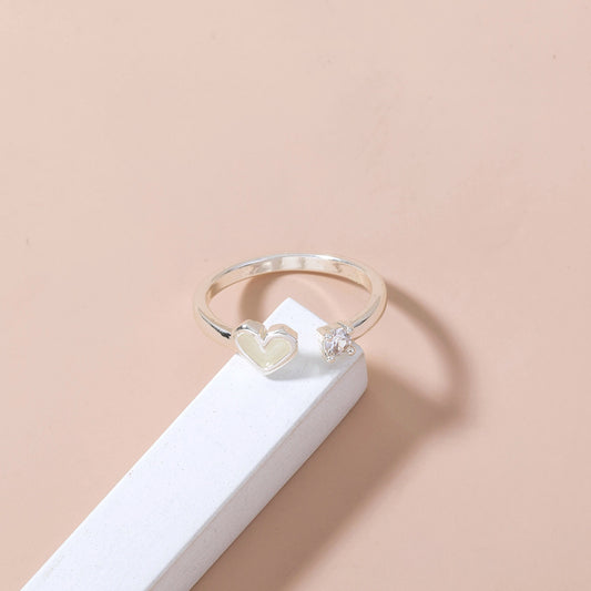 Heart Shaped Adjustable Zircon Copper Ring Blue Jewelry
