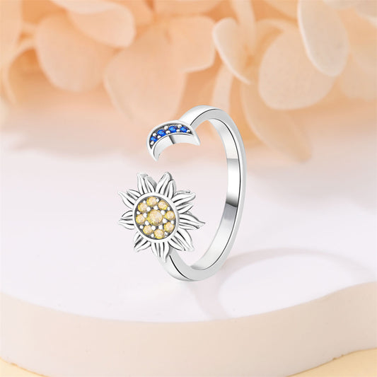 Womens Silver Plated Ring Star Moon Heart Design Jewelry Gift For Her Dainty Elegant Fashion Accessory Jewelry