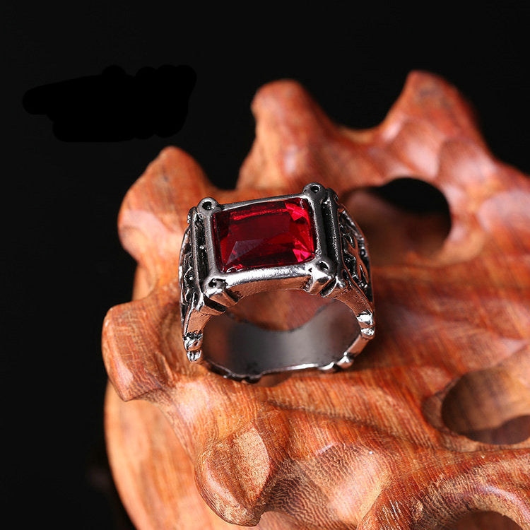 Mens Vintage Alloy Ring Gothic Cross Design With Red Rubies Electroplated Finish Perfect Gift For Men Fashion Ring And