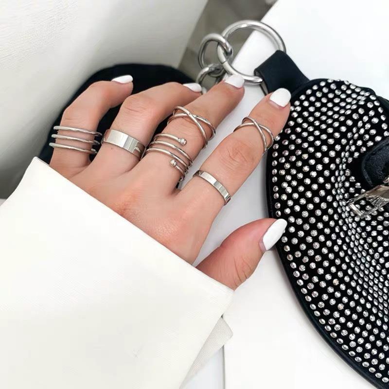 Geometric Ring Set Stylish Elegant Plated Alloy Stackable Knuckle Rings For Women Gift Black Gold Silver Flair