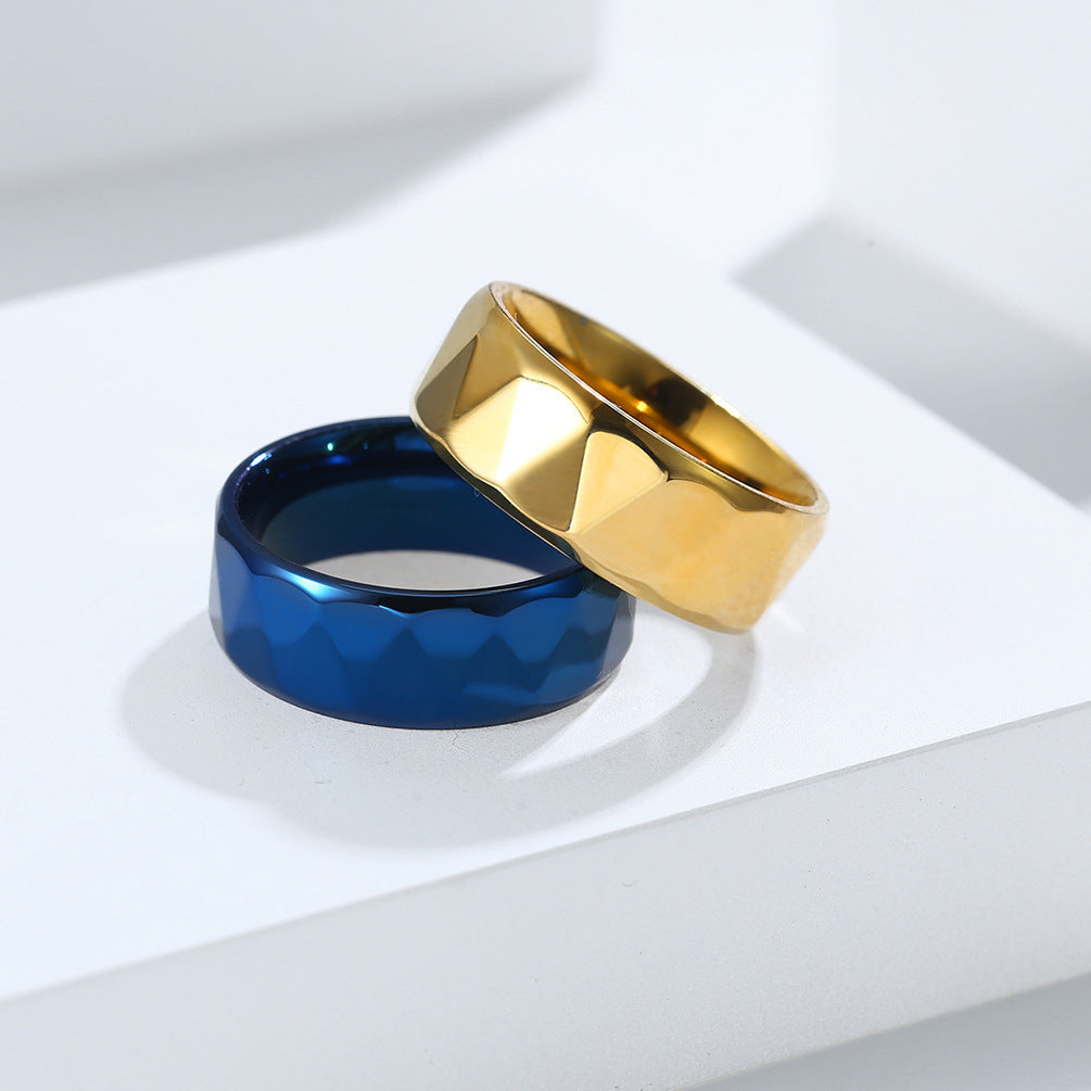 Mens Stainless Steel Ring Blue And Gold Tone Titanium Finish Fashion Band Sizes 7 8 9 10 11 12 Perfect For Daily Wear