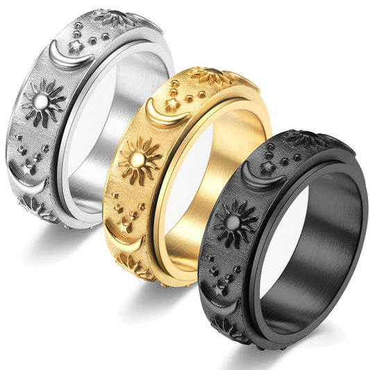 Stars Sun Moon Rotatable Titanium Steel Ring For Women Geometric Fashion Jewelry Design For Everyday Style Now