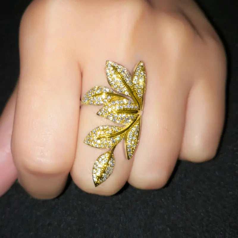 Zircon Ring Copper Flower Leaf Design Statement Jewelry For Women Daily Wear And Special Occasions Daily Spark