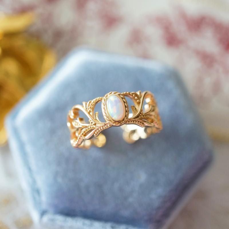 Womens Opal Ring Adjustable Copper Electroplated Vine Pattern Daily Wear Statement Jewelry Gift Daily Sparkles