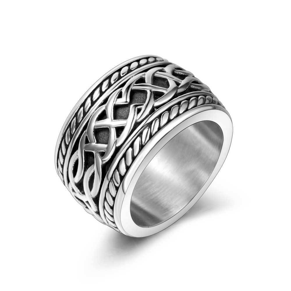 Men's Titanium Steel Wrench Ring Vintage Geometric Band Fashion Trend Jewelry Retro Punk Ring for Men and Women Metal Stripes Ring Unique Design Gift