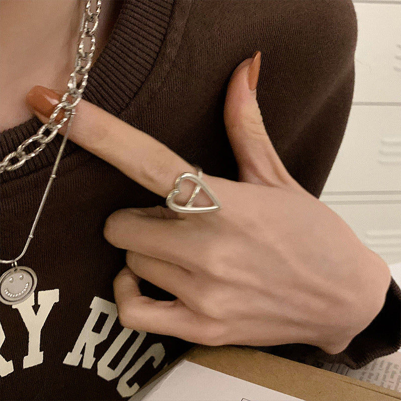 Womens Adjustable Heart Ring Multilayer Fashionable Elegant Ring Thai Silver Plated Ring For Women Girls Heart