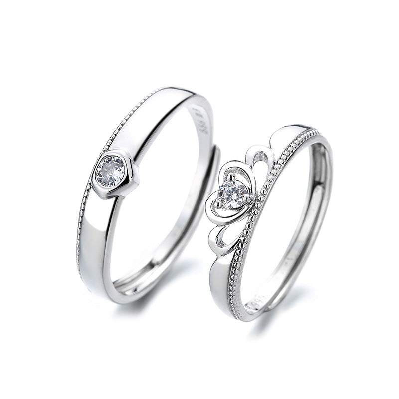 Sterling Silver Crown Couple Ring Adjustable Opening For Men And Women Fashion Jewelry Nation Style Gem Inlays