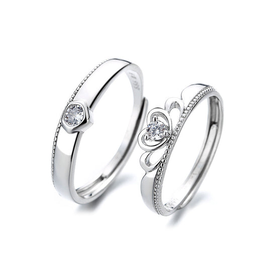 Sterling Silver Crown Couple Ring Adjustable Opening For Men And Women Fashion Jewelry Nation Style Gem Inlays