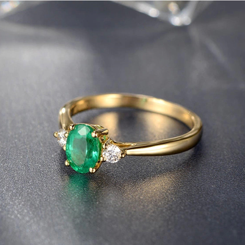 Vintage Gold Imitation Emerald Moissanite Rings For Women Adjustable Copper Gemstones Jewelry Everyday Use
