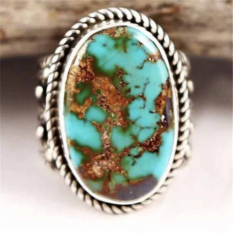 Turquoise Inlaid Metal Ring Green Electroplated Fashion Jewelry For Women Simple Stylish Inlay Design Gift Ready