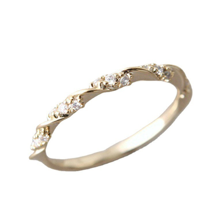 Womens Wave Ring Gold Plated Alloy Rhinestone Inlaid Gemstones Twist Design Elegant Jewelry Bright Rhinestone Twist