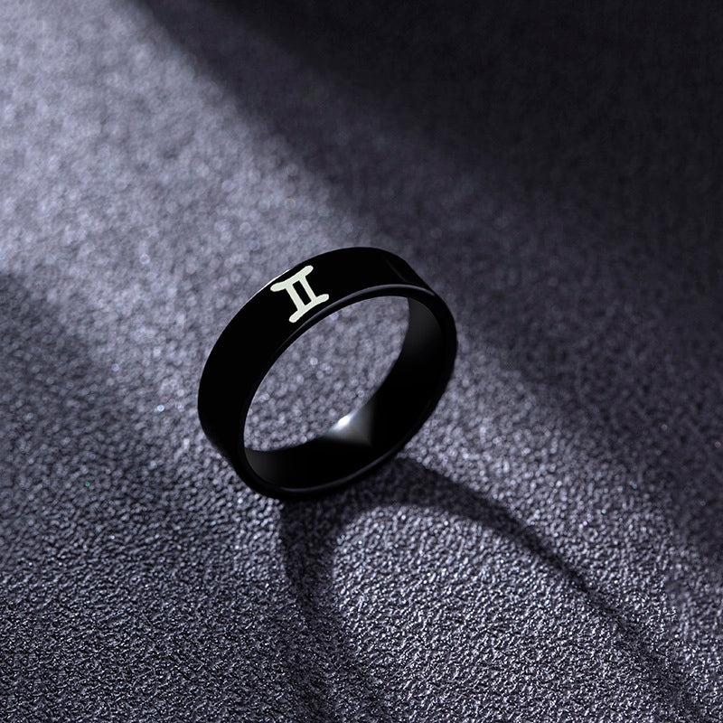 Black Stainless Steel Ring Zodiac Constellation Stars Geometric Shape PunkHipHop Fashion Ring ForMen AndWomen