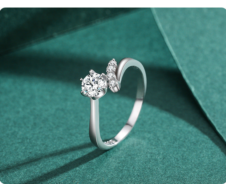 Korean Style Silver Plated Ring With Artificial Gemstone Inlay And Diamond Accent Jewelry For Women Daily Wear