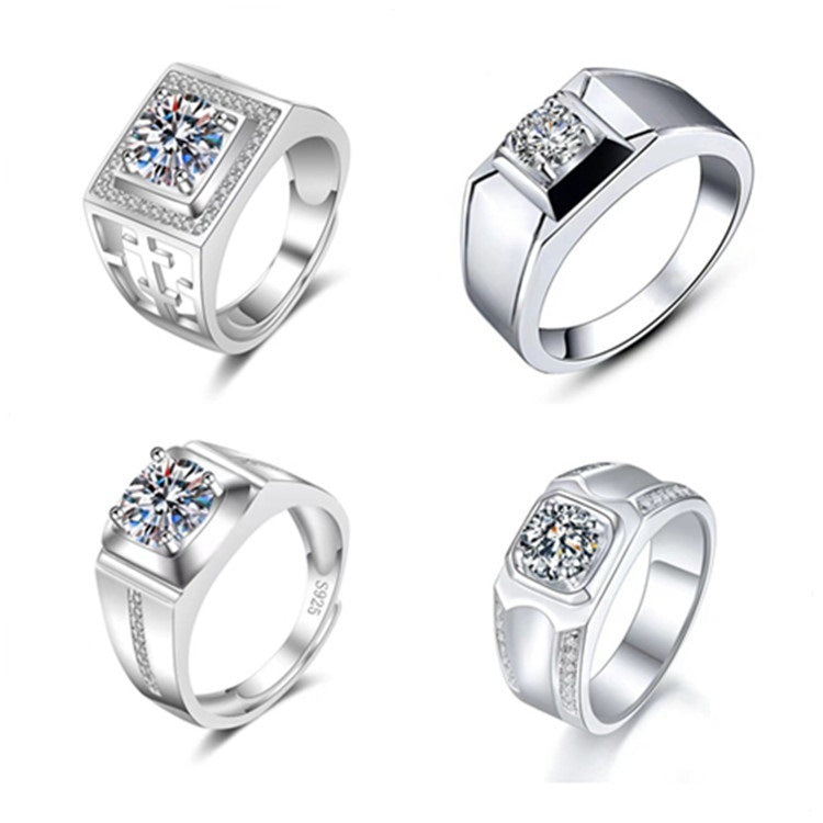 Mens Adjustable Copper Ring With Diamond Design Starry Sky Elements Korean Fashion Ring Jewelry Gift For Him Everyday