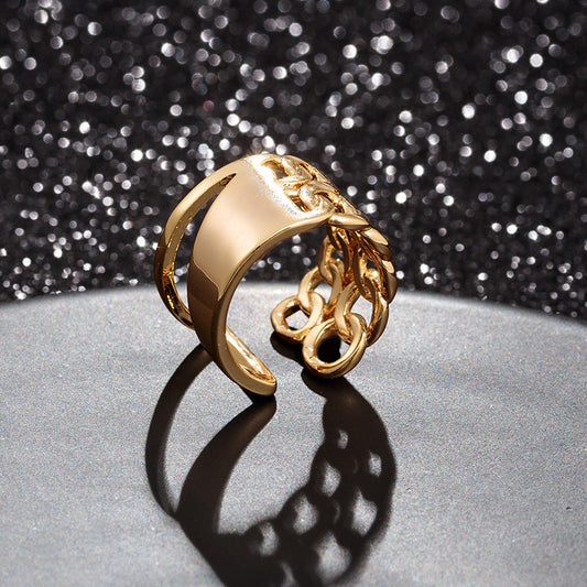 Adjustable Gold Plated U Shaped Ring With Open Mouth Copper