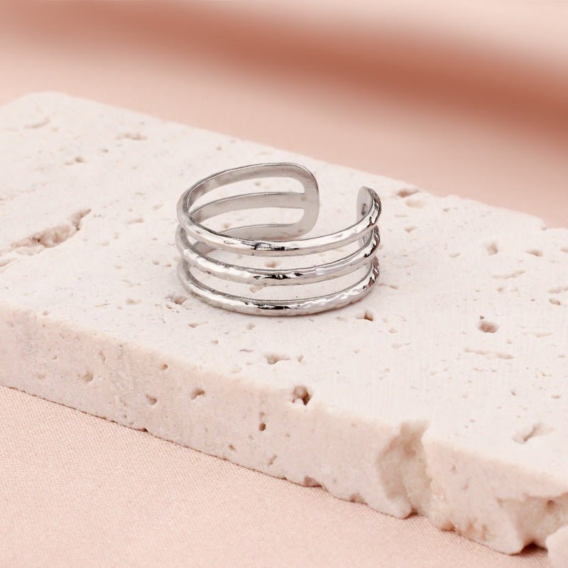 Titanium Steel Adjustable Openwork Ring Vintage Palace Style Geometric Ring For Women Fashion Jewelry Style Edition