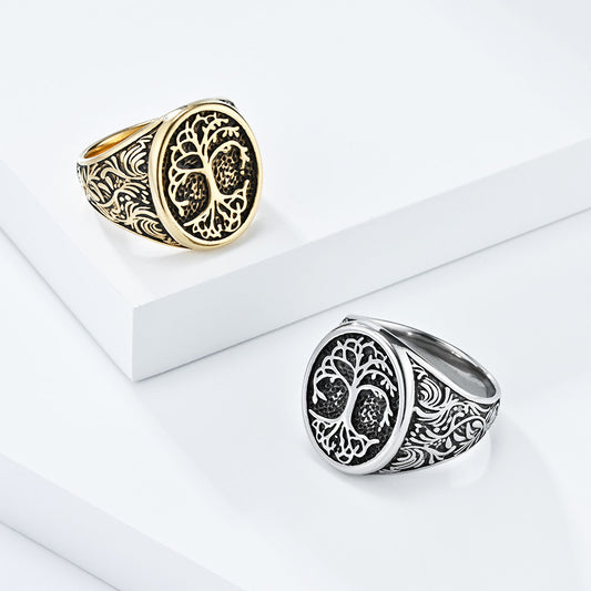 Retro Tree Of Life Titanium Steel Ring For Men Size 7 To 13