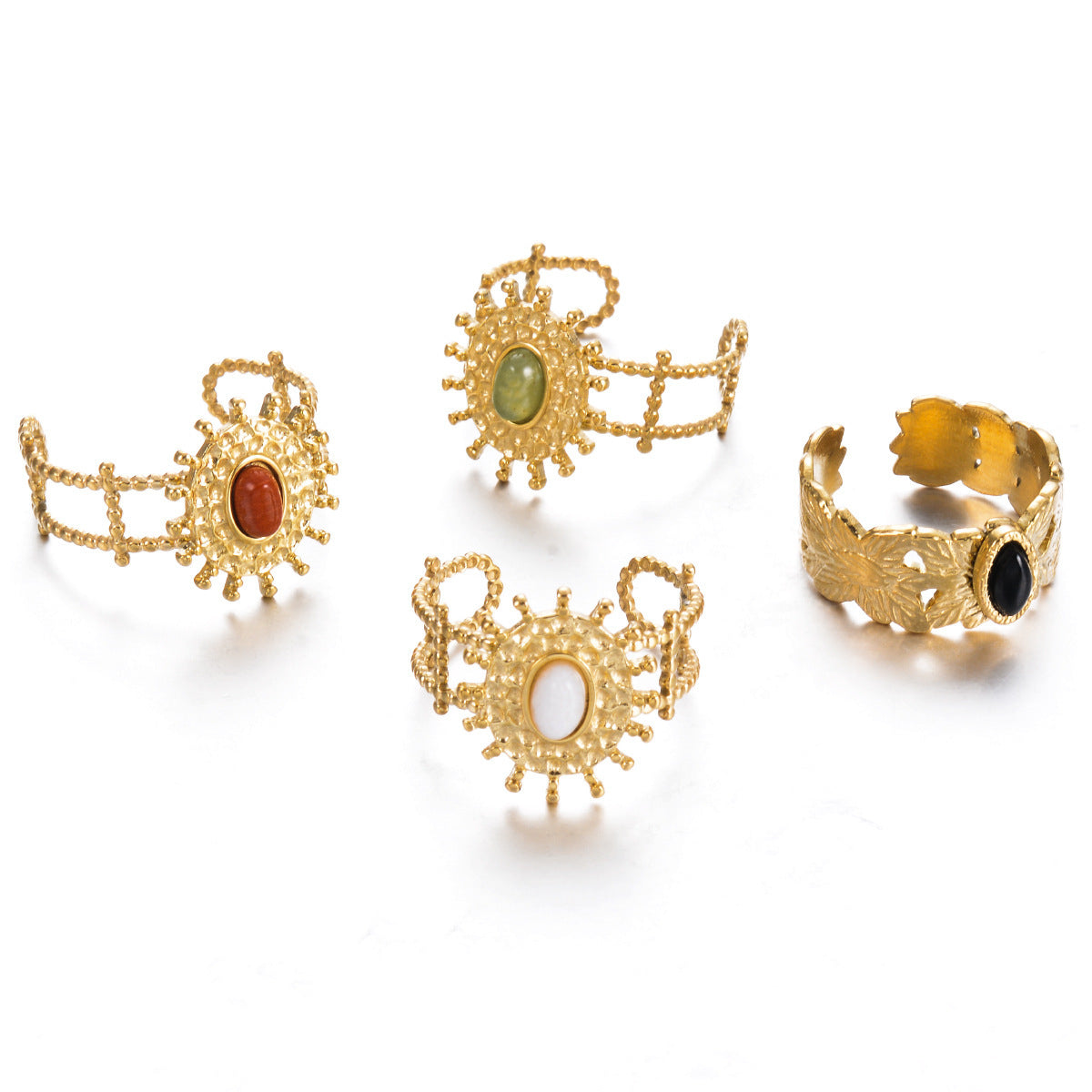 Stainless Steel Open Ring Oval Adjustable For Women Black White Red Green Modern Minimalist Jewelry Sleek Look